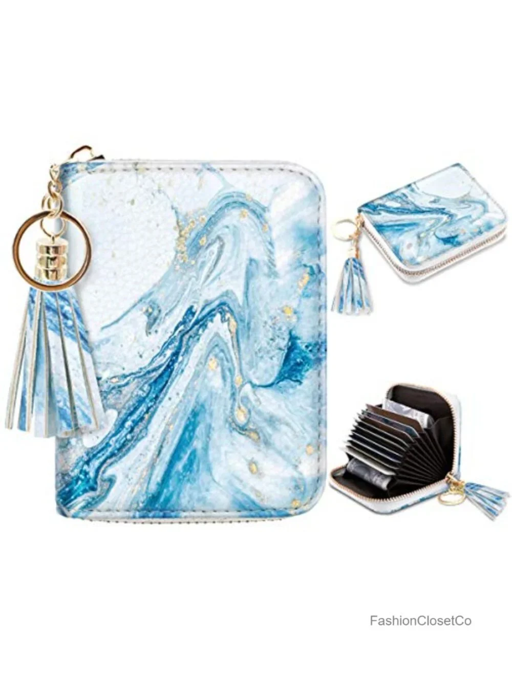 RFID Blocking Zipper Card Holder with Tassel - Faux Leather